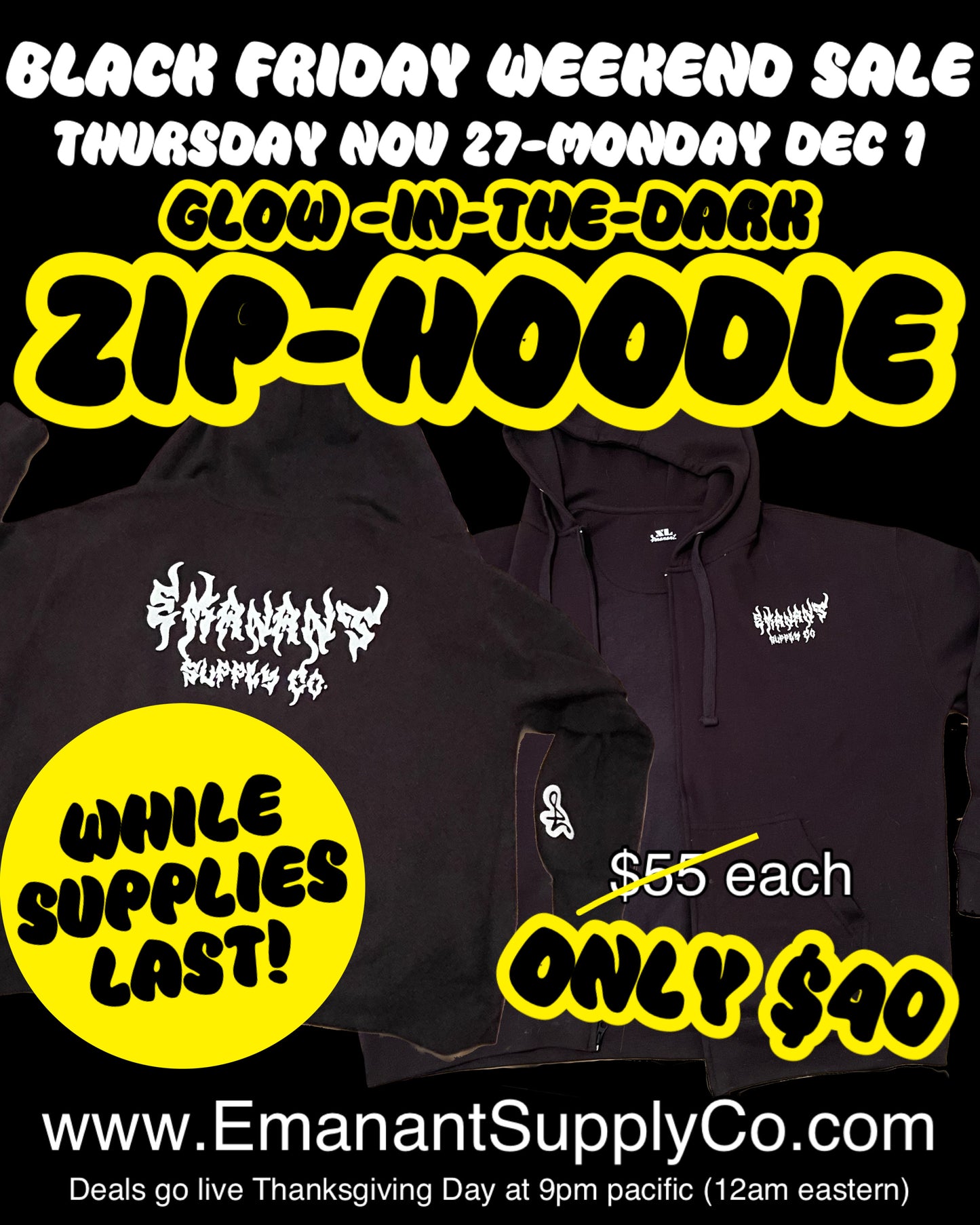 Glow in the Dark Zip Up Hoodie